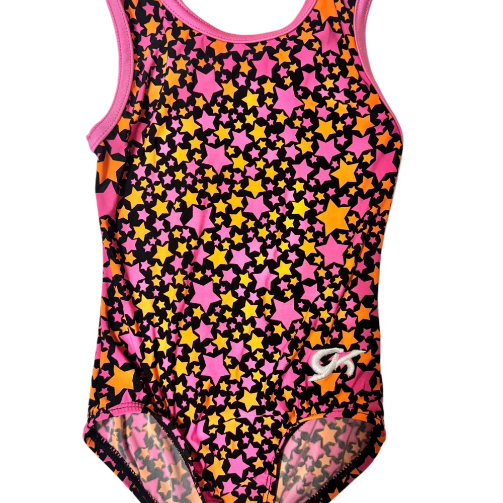 GK Elite Girls Leotard with Stars. Size CM Like New